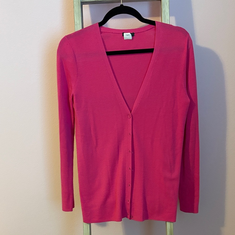 J. Crew Vibrant Pink 100% Wool Women's Cardigan